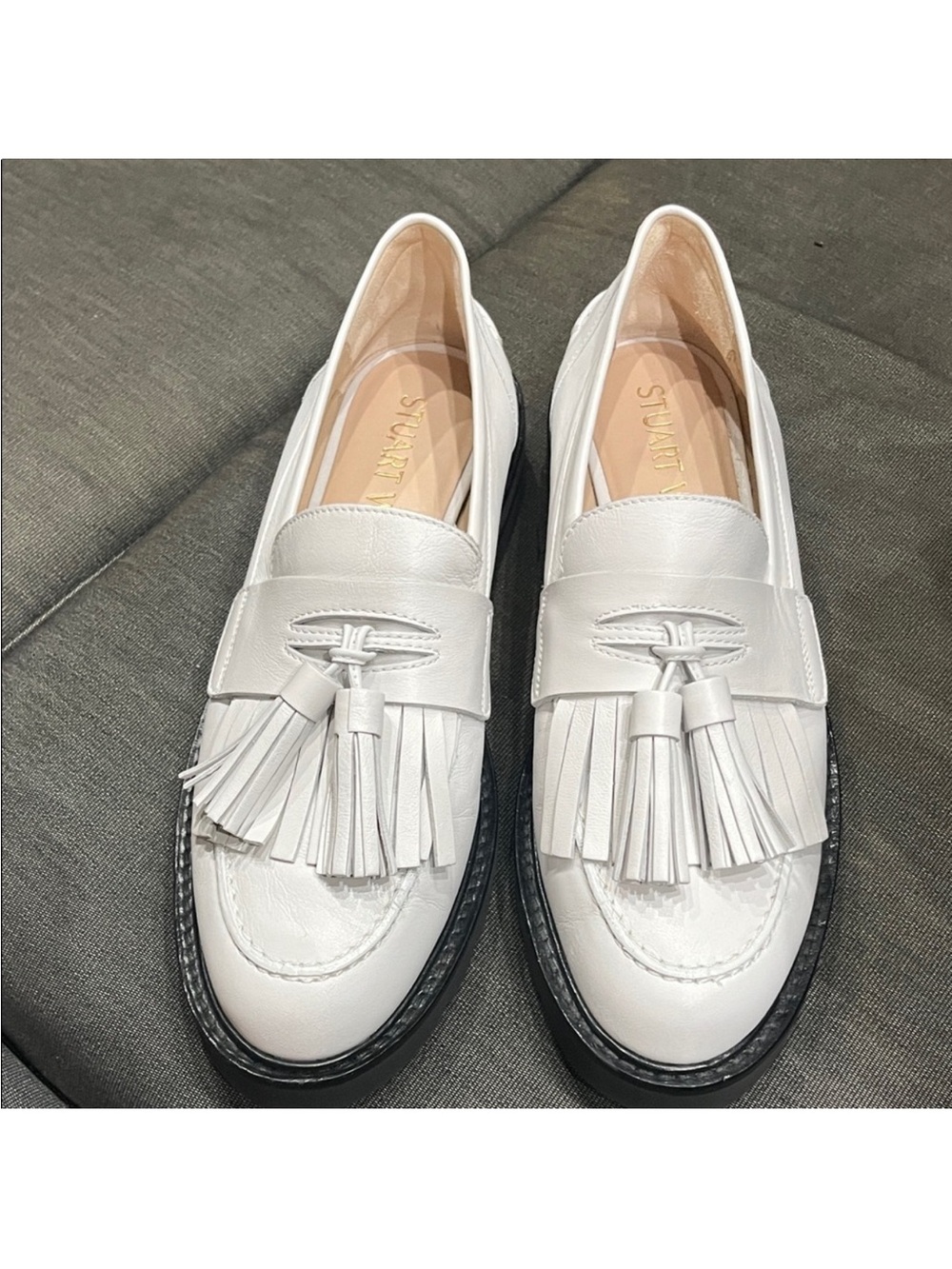 Stuart Weitzman White Tassel Loafers never worn sz 8 Mila tassel loafers